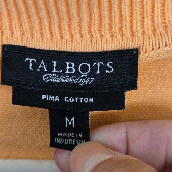 Talbots Pima Cotton Orange Sherbet 3/4 Sleeve Crewneck Cardigan Sweater Size M - Picture 3 of 4